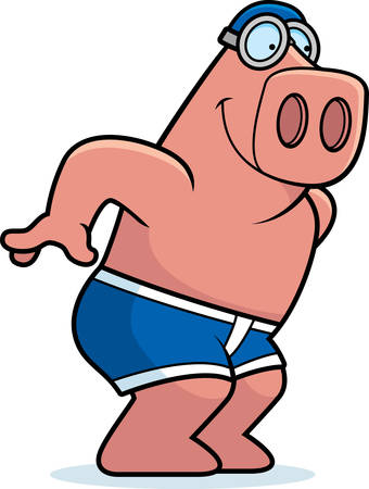 A cartoon illustration of a pig preparing to dive and swim.のイラスト素材