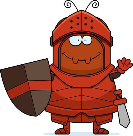 A cartoon illustration of an ant knight waving.のイラスト素材
