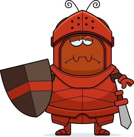 A cartoon illustration of an ant knight looking sad.のイラスト素材
