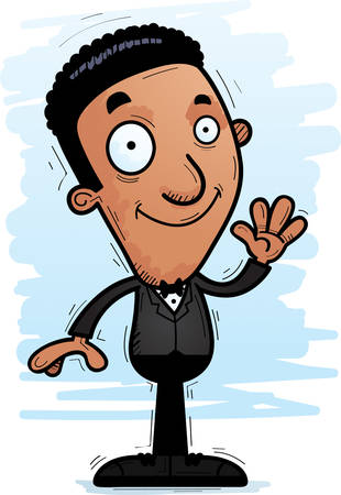 A cartoon illustration of a black groom waving.のイラスト素材