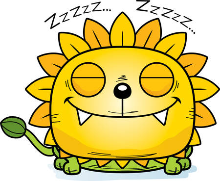 A cartoon illustration of a dandelion lion taking a nap.のイラスト素材