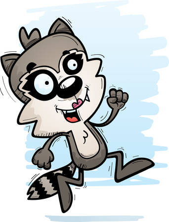 A cartoon illustration of a female raccoon running.のイラスト素材
