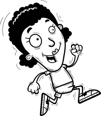 A cartoon illustration of a black woman running.のイラスト素材