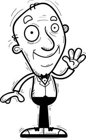 A cartoon illustration of a senior citizen groom waving.のイラスト素材