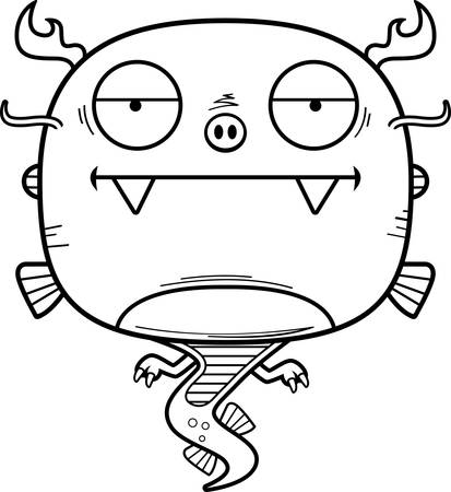 A cartoon illustration of a Chinese dragon looking bored.のイラスト素材