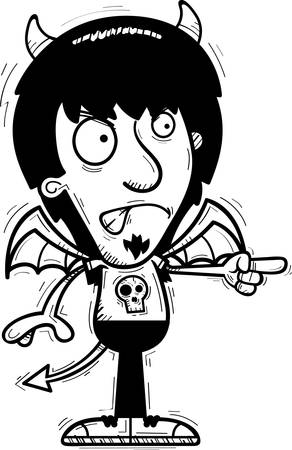 A cartoon illustration of a demon looking angry and pointing.のイラスト素材