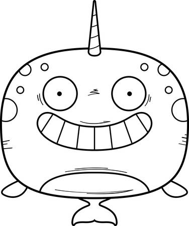 A cartoon illustration of a narwhal looking happy.のイラスト素材