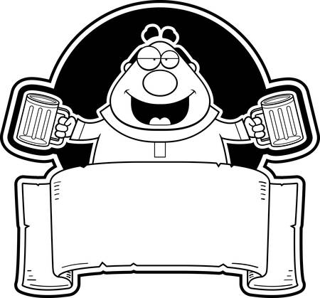 A cartoon illustration of a monk with two mugs of beer.のイラスト素材