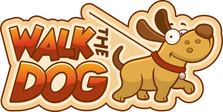 A cartoon illustration of a dog with a walk the dog sign.のイラスト素材