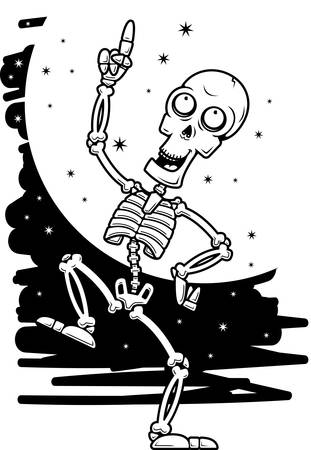 A cartoon illustration of a skeleton dancing in the moonlight.のイラスト素材
