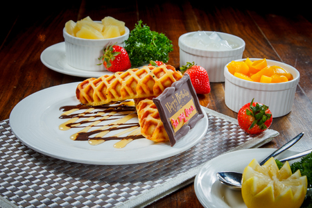 A photo of waffle dessertの写真素材