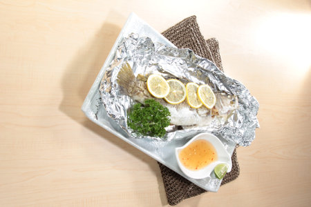 a cuisine photo of grilled fish
