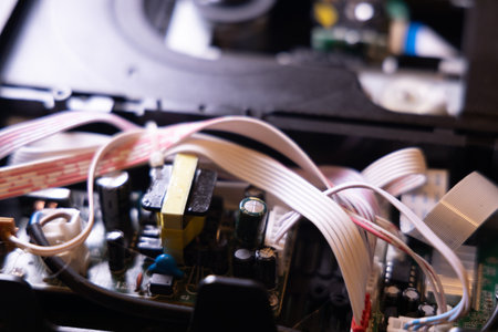 Close up of electronic circuit board, microcircuit. Technology background