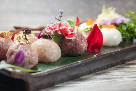 High-end hot pot ingredients, assorted hand-made meatballs platter photo materialの写真素材