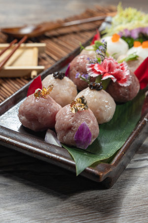 High-end hot pot ingredients, assorted hand-made meatballs platter photo materialの写真素材