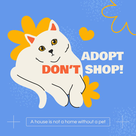 Banner on a blue background with a white cat. Adopt, dont shop.のイラスト素材