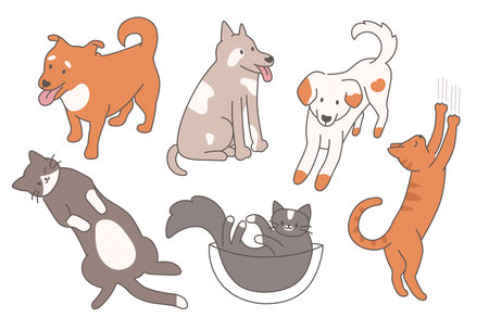 Set of cute pets, cats and dogs, in various poses.のイラスト素材