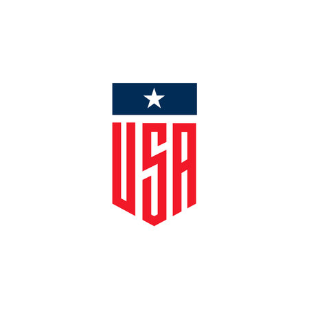 USA flag. USA logo. Made in USA. USA shield white, blue, red. Modern color logo vector.のイラスト素材