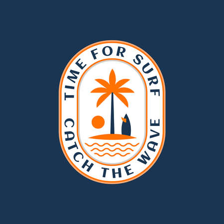 Time to surf to the beach. Catch the wave. Modern color design sticker print.のイラスト素材