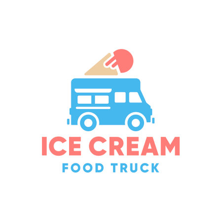 Ice cream van for kids. Ice cream truck side view isolated. Ice cream street food trailer modern logo.のイラスト素材