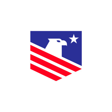 USA flag. America logo. Made in USA. The sign is white, blue, red. modern colored logo vector.のイラスト素材