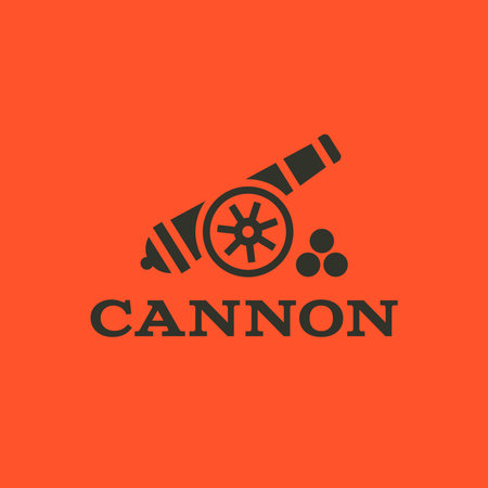Cannon with ball icon vector isolated. Cannon logo with cannonballs, weapon. Cannonball military symbol.のイラスト素材