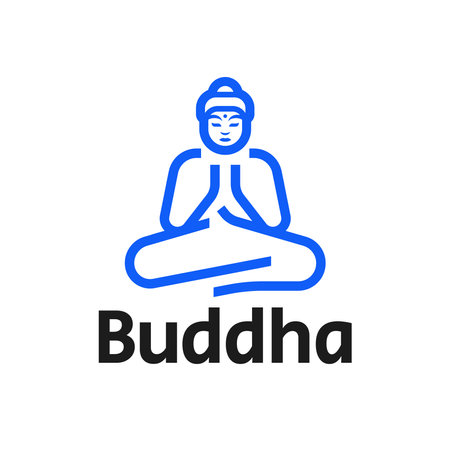 Buddha sitting or meditating. Buddha statue logo design. Vector illustration yoga abstract modern professional icon.のイラスト素材