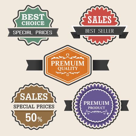 Vintage labels and ribbon retro style set. Vector design elements.のイラスト素材