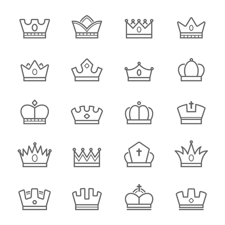 Crown awards vector outline stroke icon setのイラスト素材