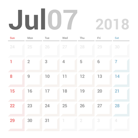 Calendar planner for July 2018 vector design template stationary.のイラスト素材