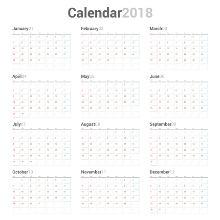 Yearly wall calendar planner template for 2018 year.のイラスト素材