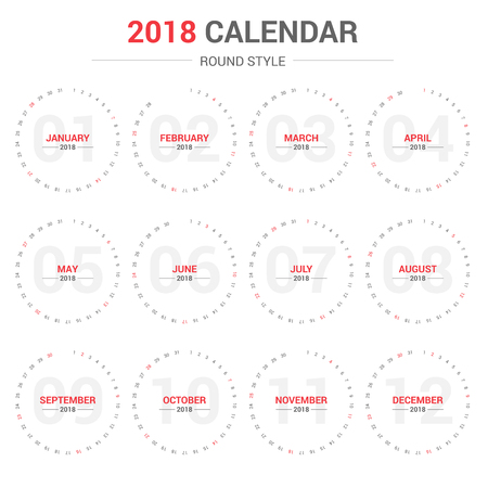 Yearly circle calendar planner template for 2018.のイラスト素材