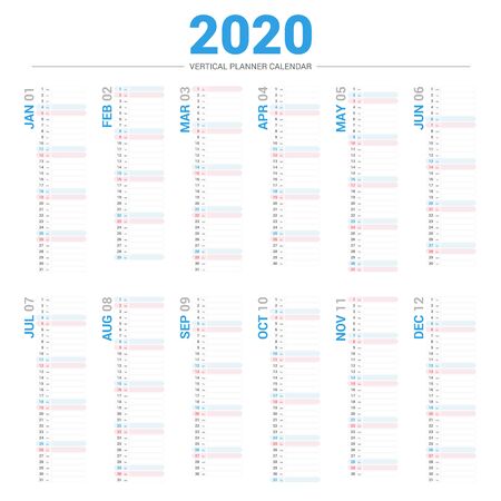 Calendar 2020 planner simple style. Vertical vector design on white background.のイラスト素材