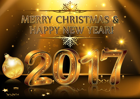 Happy New Year 2017- vector Background. Elegant black vector background illustration with glowing,...