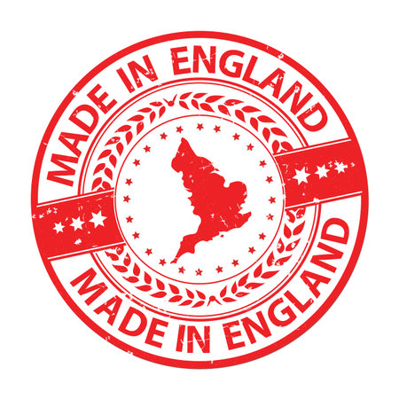 Made in England - grunge red label / stamp with the map of England. Print colors (CMYK) usedのイラスト素材