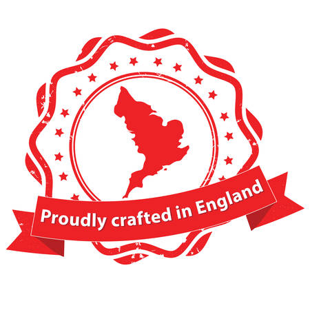 Proudly crafted in England - grunge red label. Print colors usedのイラスト素材