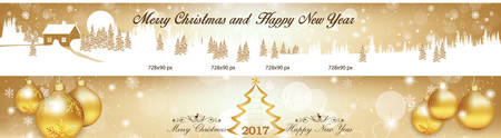 Christmas and New Year web Leaderboard banners with Jingle bells, Christmas Baubles. Space for your own advertising.のイラスト素材