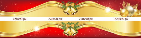 Luxurious Christmas and New Year web Leaderboard banners with Jingle bells, Christmas Baubles. Space for your own advertising.のイラスト素材