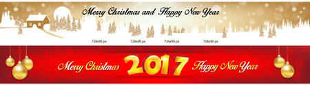 Christmas and New Year web Leaderboard banners with winter background, snowflakes, Christmas Baubles. Space for your own advertising.のイラスト素材