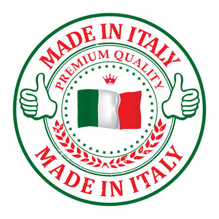 Made in Italy, Premium Quality (text written Italian language - Fatto in Italia) business grunge stamp with the Italian flag colors. Suitable for retail industry. Print colors (CMYK) used.のイラスト素材