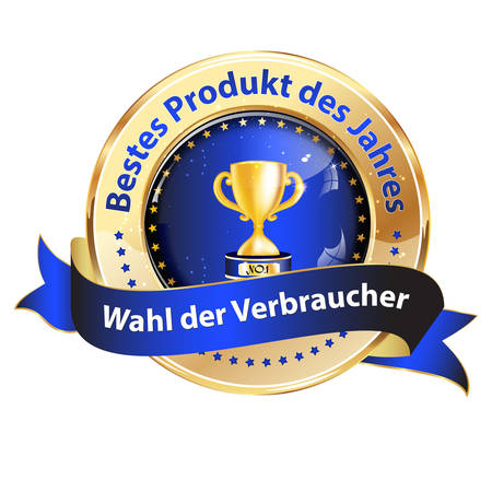 Award recognition badge with German text. Text translation: Best product of the year. Customers choice.のイラスト素材