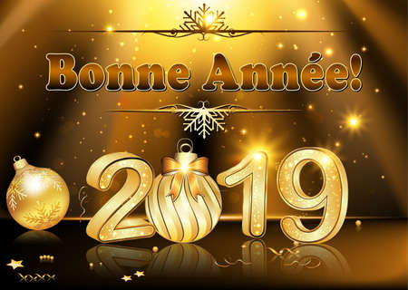 French New Year greeting card with brown background.の写真素材