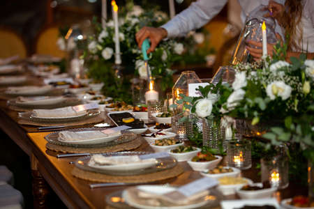 flower dinner table set upの写真素材