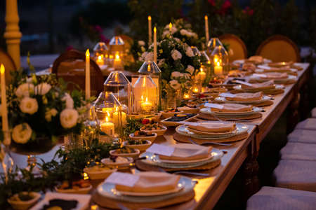 flower dinner table set upの写真素材