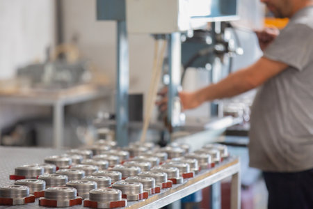 Production line of the coffee machine in the factory. industrial background.の素材