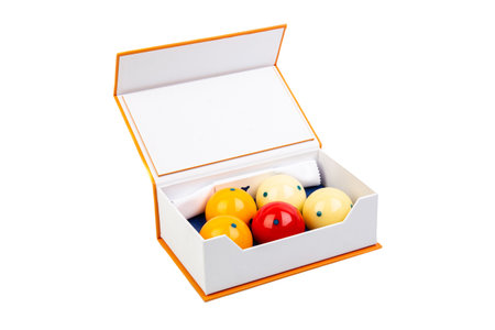 Billiard balls in a white box isolated on a white background.の素材