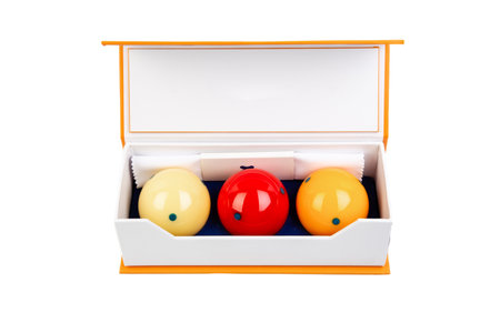 Colorful billiard balls in a box isolated on a white backgroundの素材