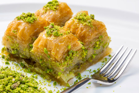 Traditional turkish dessert baklava with cashew, walnuts.の素材