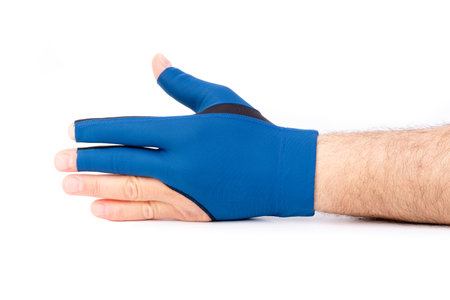 Hand in blue glove. Isolated on a white background.の素材