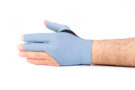 Hand in blue medical glove. Isolated on a white background.の素材